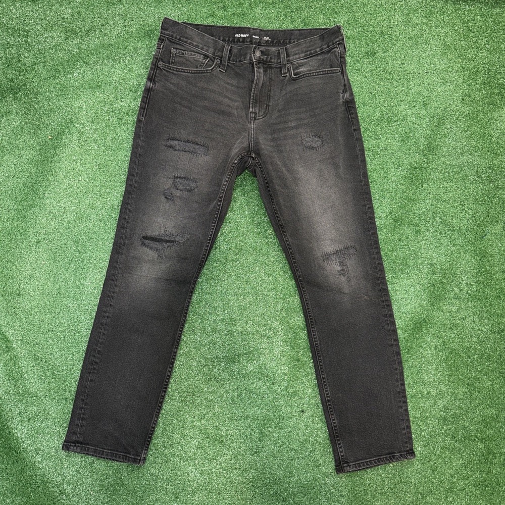 Old Navy Slim Built In Flex Jeans Men's 34x30 Dark Wash Distressed Stretch